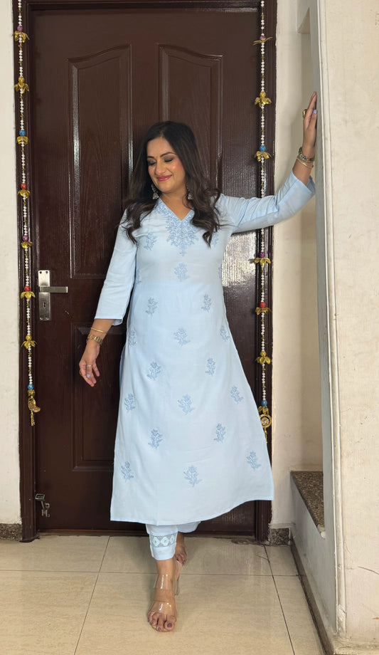 'RABIA' Sky Blue 2 Pc Set