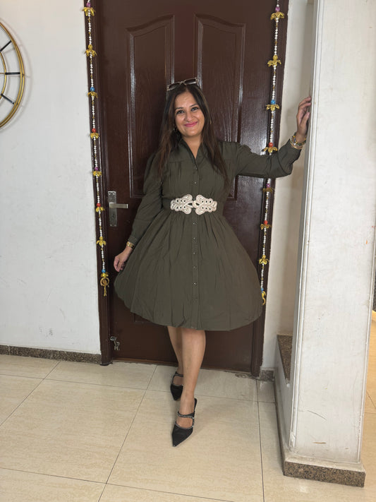 'LUMA' Olive Green Cotton Dress - SJ Fashions