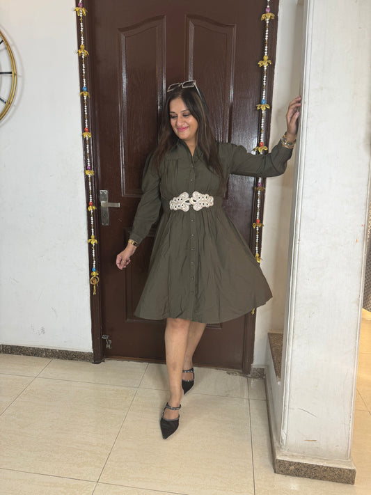 'LUMA' Olive Green Cotton Dress - SJ Fashions