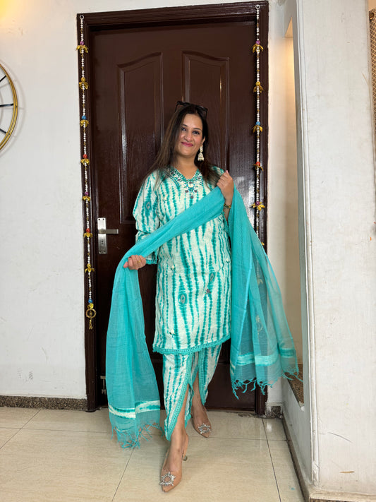 'AVNI' Teal Green Suit With Tulip Pants - SJ Fashions