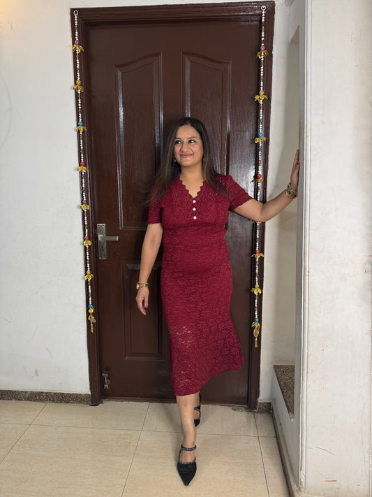 'SIRA' Maroon Lacy Dress