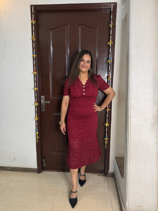 'SIRA' Maroon Lacy Dress