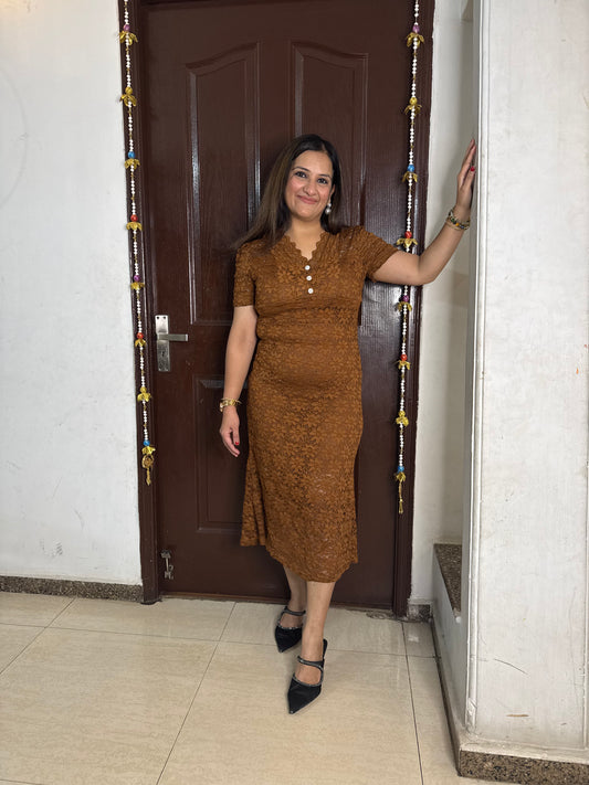 'SIRA' Brown Lacy Dress
