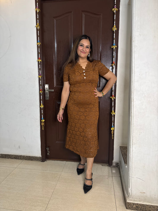 'SIRA' Brown Lacy Dress