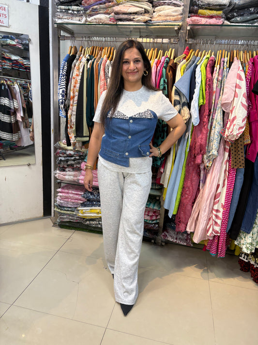 'ZYRA' Coord Set With Denim Detailing