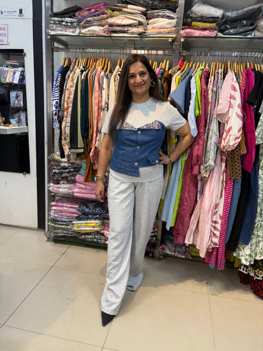 'ZYRA' Coord Set With Denim Detailing