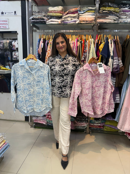 'PETAL' Cotton Embroidered Shirt