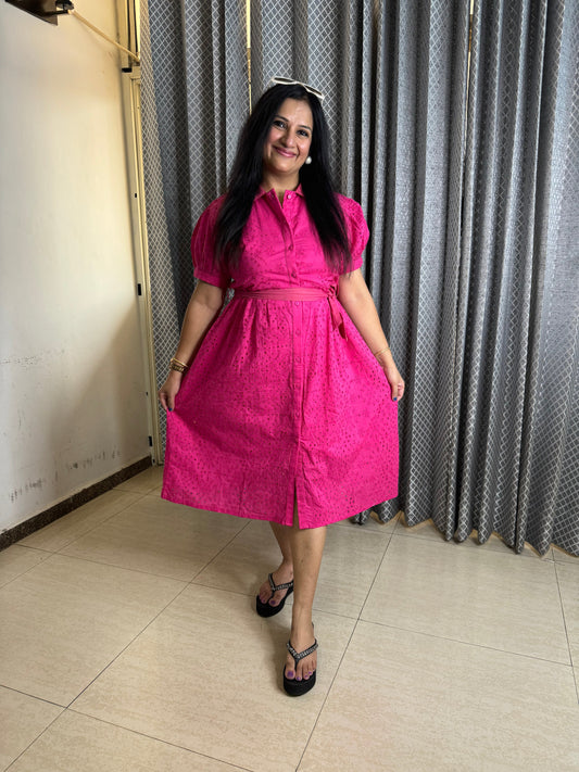 Cotton Schiffili Mid Length Dress - SJ Fashions