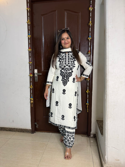 'NAZAKAT' White Chikankari 3 pc Suit