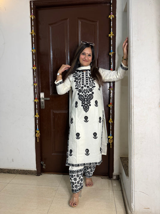 'NAZAKAT' White Chikankari 3 pc Suit