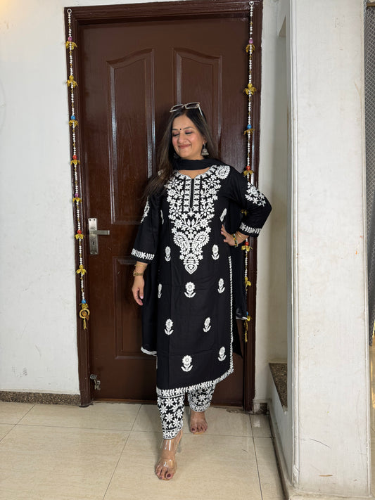 'NAZAKAT' Black Chikankari 3 pc Suit