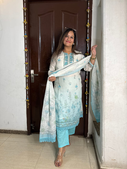 'VIRAASAT' Linen Cotton 3 pc suit