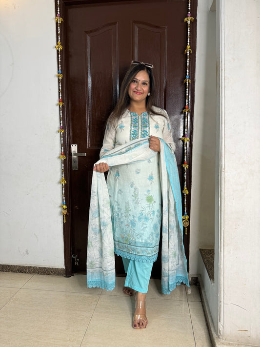 'VIRAASAT' Linen Cotton 3 pc suit