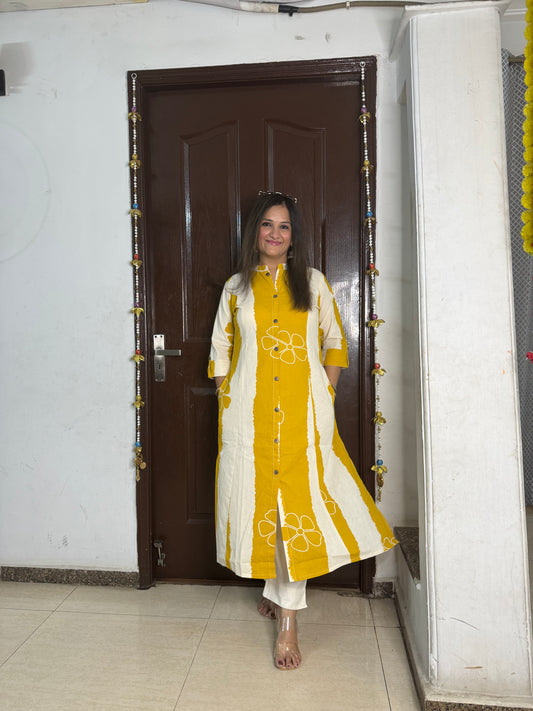 'FUSION' Printed Mustard Coord Set