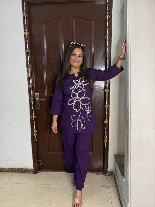 'SUMAIRA' Embroidered Purple Coord Set