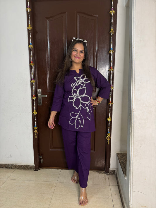 'SUMAIRA' Embroidered Purple Coord Set