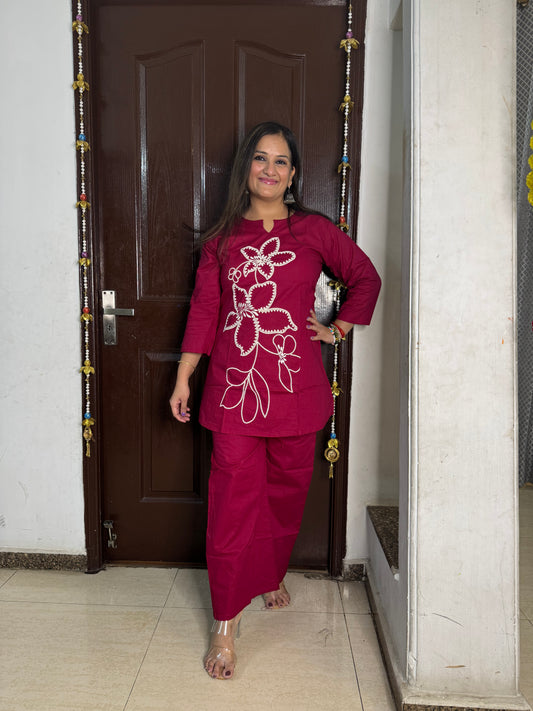 'SUMAIRA' Embroidered Hot Pink Coord Set