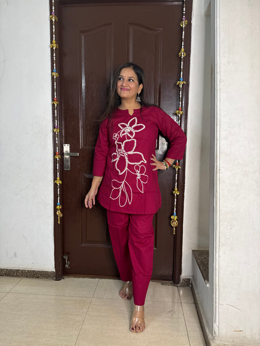 'SUMAIRA' Embroidered Hot Pink Coord Set