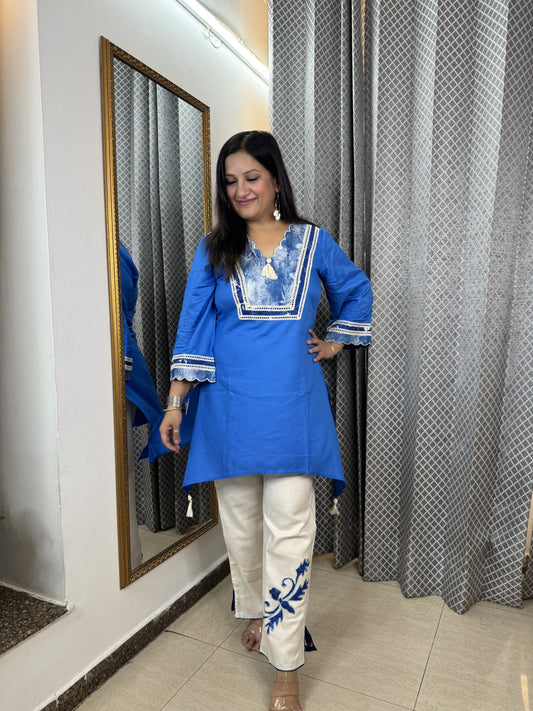 AZUREVA Blue Cotton Co-ord Set for Women | Office, Casual & Summer Wear | SJ Fashions