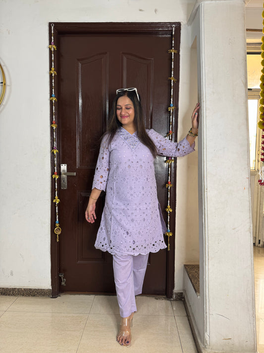 'ZIYA' Lilac Schifilli Coord Set