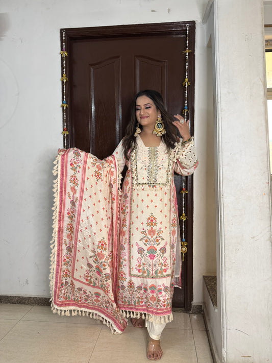 'RAMYA' Ivory Pure Crepe Suit