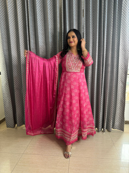 Pink Anarkali Suit With Hand Work - SJ Fashions