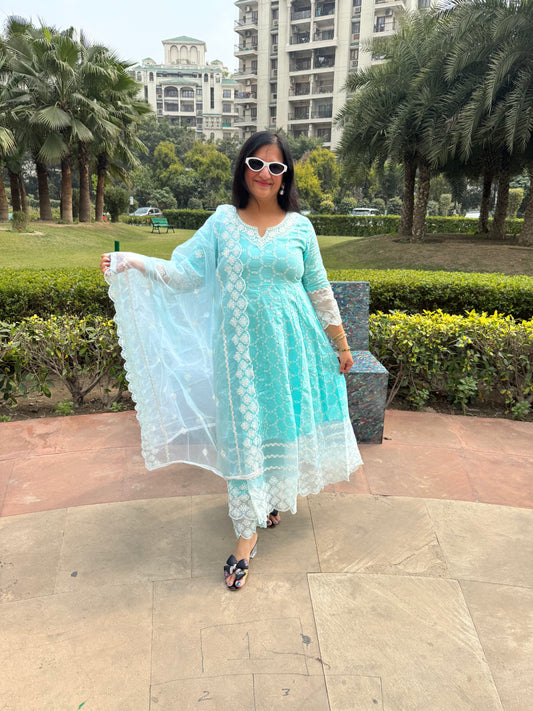 'NIRVAYA' Sky Blue Anarkali Suit