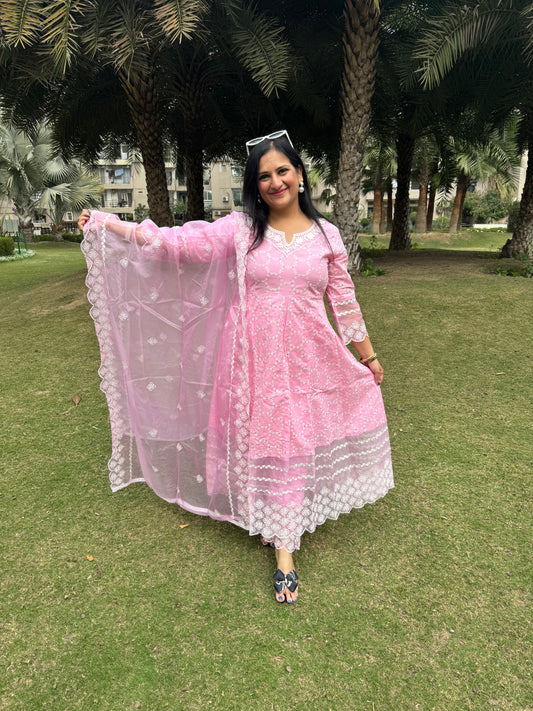 'NIRVAYA' Baby Pink Anarkali Suit - SJ Fashions