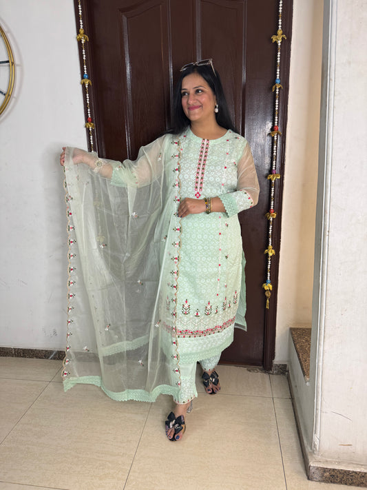 'AMARA' Sky Blue Cotton Suit - SJ Fashions