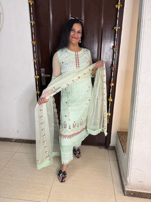 'AMARA' Sky Blue Cotton Suit - SJ Fashions