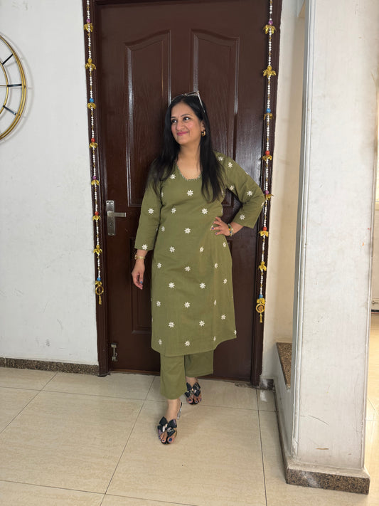 'MIRA' Olive Green Linen Cotton Coord Set