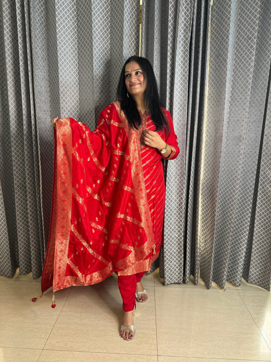 Red Silk Suit With Banarasi Duppatta - SJ Fashions