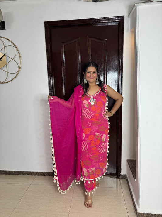 'ALEEZA'- Pom Pom Straight Suit