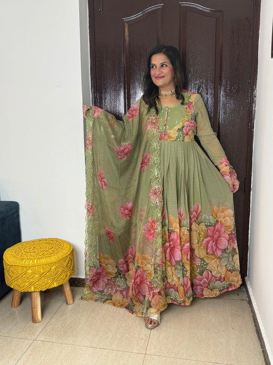 'RABIA'- Green Festive Anarkali Suit