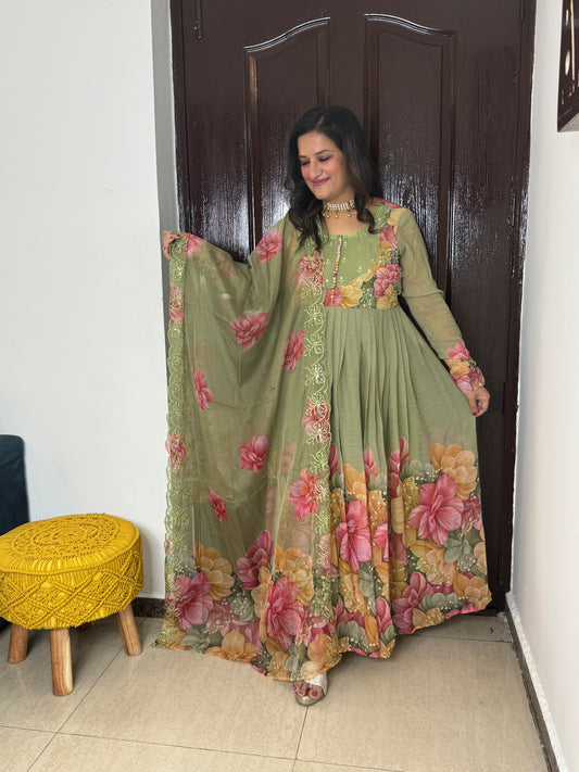 'RABIA'- Green Festive Anarkali Suit