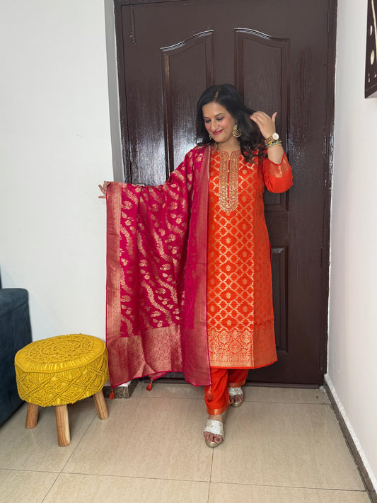 'RUBAB'- Silk Suit with Banarasi Duppatta