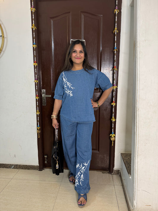 'SERAPHIC' Light Blue Cotton Denim Coord Set - SJ Fashions
