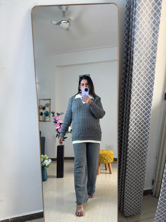 'ROY'- Woolen Grey Beige Two Pc Set