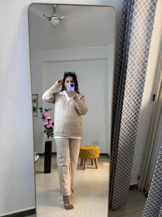 'ROY'- Woolen Beige Two Pc Set