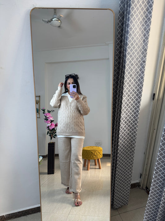 'ROY'- Woolen Beige Two Pc Set