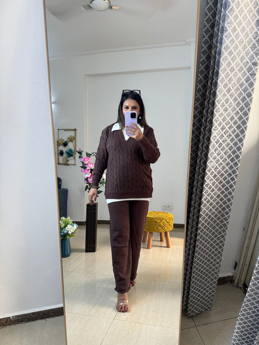 'ROY'- Woolen Brown Two Pc Set