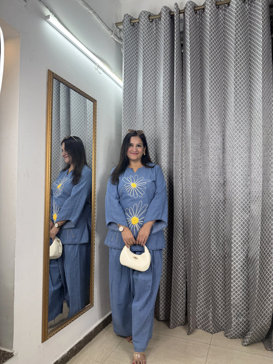 denim coord set for women stylish cotton denim two piece outfit