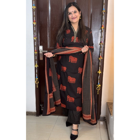 'RHEA' Black Cotton Suit