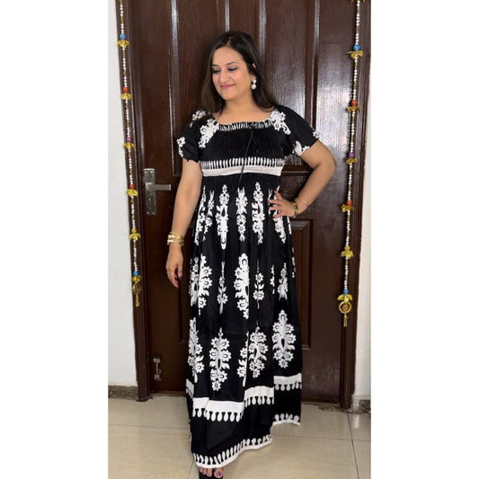 'ISLA' Black Rayon Cotton Dress