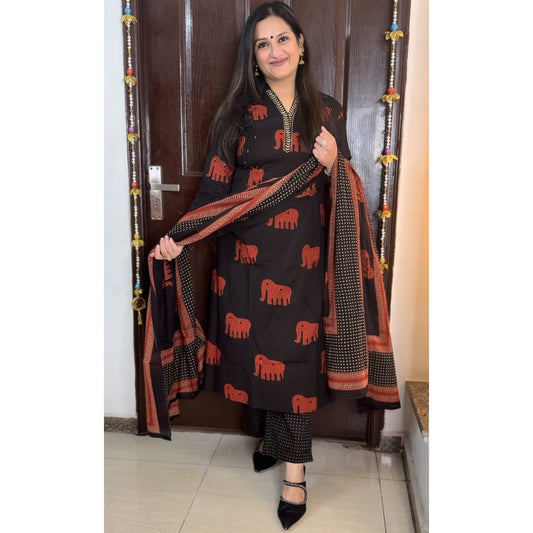 'RHEA' Black Cotton Suit