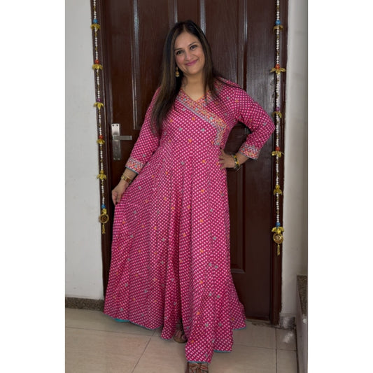 'SANSKRITI' Hot Pink Ethinic Maxi Dress