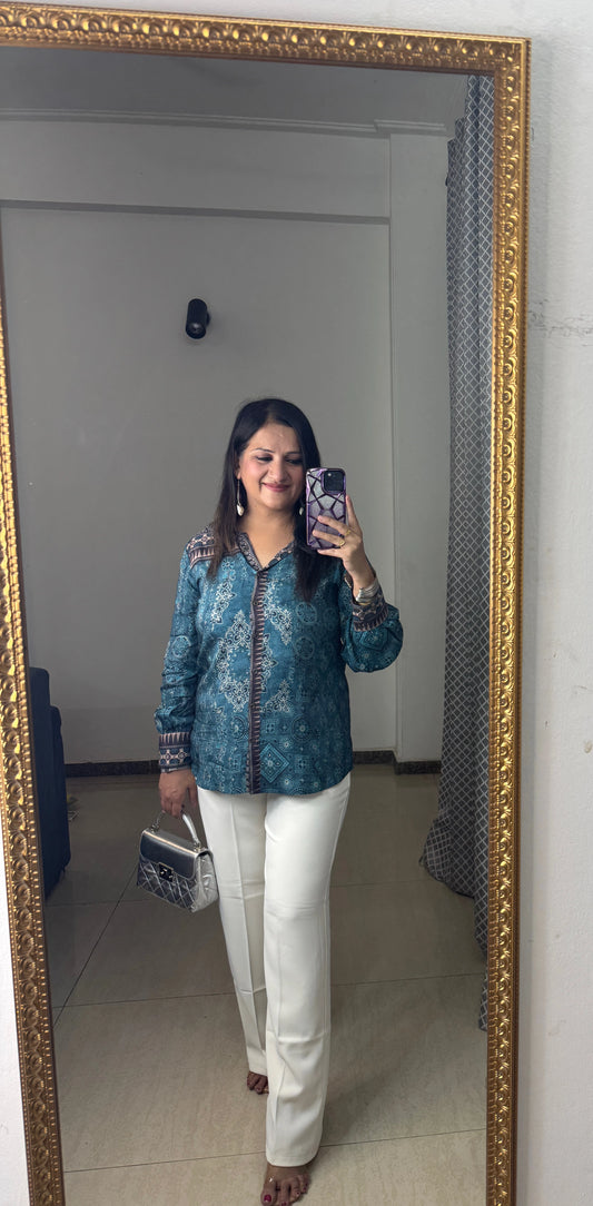 'ZIYA' Teal Muslin Shirt