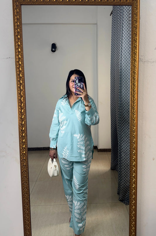 'ELARA' Light Blue Linen Coord