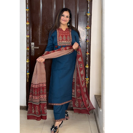 'VARNICA' Blue Cotton Suit - SJ Fashions