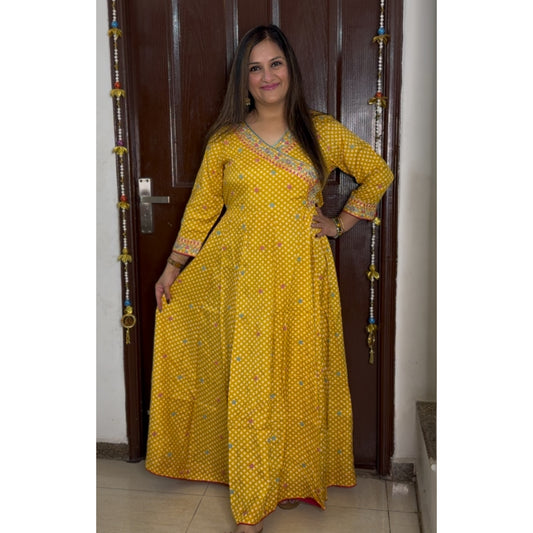 'SANSKRITI' Golden Yellow Ethnic Maxi Dress